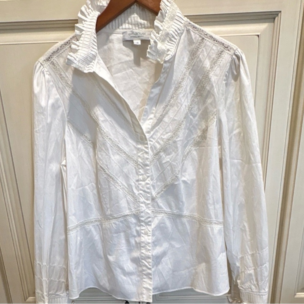 Emanuel Ungaro White Ruffled Collar Button-Down Blouse